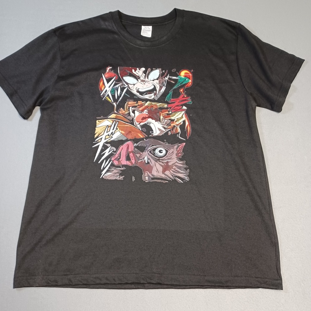 Demon Slayer Tanjiro Zenitsu Inosuke Anime Graphic T-Shirt Black Mens XL